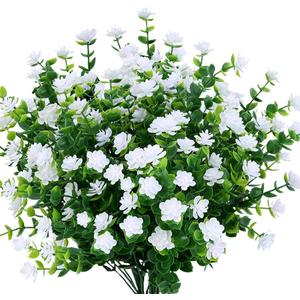 6PCS Artificial Eucalyptus Flowers, Fake Artificial Greenery UV Resistant No Fade Faux Plastic Plants for Wedding Bridal Bouquet Indoor Outdoor Home Garden Kitchen Office Table Vase(White)