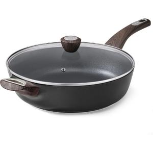 SENSARTE Nonstick Frying Pan Skillet with Lid, 13.3 Inch Large Deep Frying Pan, 6 Qt Non Stick Saute Pan with Cover, Induction Pan, Healthy Non Toxic Cooking Pan with Helper Handle, PFOA PFOS Free