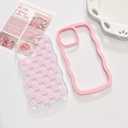 NITITOP Compatible with iPhone 12 Pro Max Case Cute Clear Curly Wavy Frame Shape Aesthetic Checkerboard Checkered Pattern for Women Girls Shockproof Soft TPU 2 in 1 Protective Phone Cover - Pink