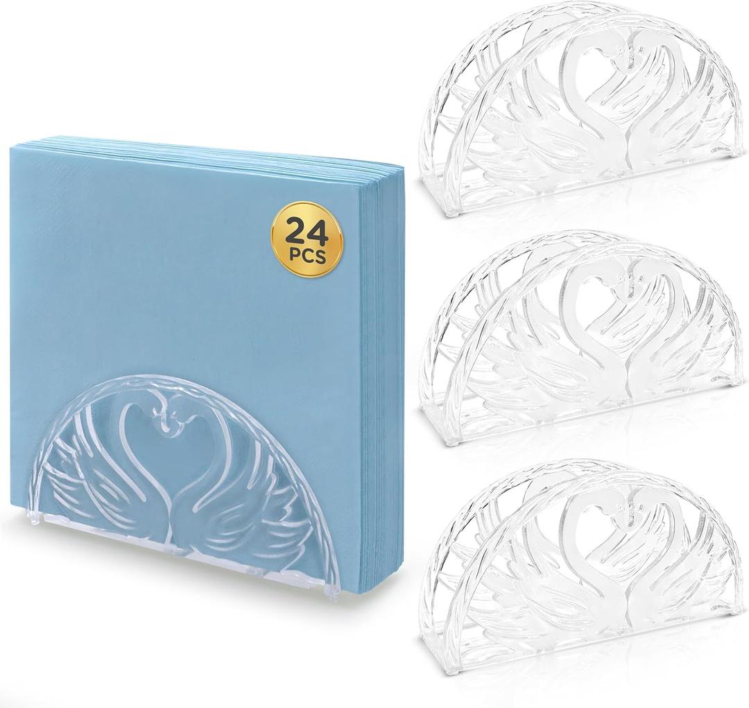 5.75 Inch Clear Plastic Napkin Holder - 24 Pieces (Swans Design)
