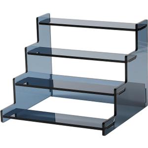 BACHUCHICHI 4-Tier Acrylic Display Riser Stand  22.8x20x18.2cm Grey Perfume Stand for Display on Vanity, Countertops, & Retail Use  Tiered Acrylic Shelf for Figures, Cupcakes, Bottles, & Desserts
