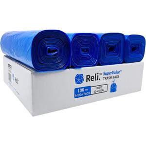 Reli. SuperValue 40-45 Gallon Recycling Bags | 100 Count | Blue Trash Bags
