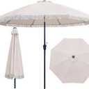 9FT Patio Fringe Umbrella, Table Umbrella with Tassel, Beige