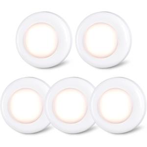 STAR-SPANGLED Push Tap Light, 2.8 Mini Night Touch LED Puck Lamp, Portable Under Cabinet Lighting AAA Battery Operated Powered, DIY Stick On Lights for Closet, Counter, Kitchen, Warm White, 5 Pack