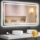 New LED Bathroom Mirror 72x36 Inch with Front and Backlit, CRI 90+, 3 Colors & Stepless Dimmable Lighted Bathroom Mirror, Anti-Fog, Memory, Top-Grade Tempered Glass, Rotatable