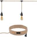Triple Plug in Pendant Lights with Cord Hanging Lamp Kit with Switch 23 Ft Long Hemp Rope Farmhouse Pendant Light Cord Lighting Fixture Kits DIY Hanging Light (Yellow)