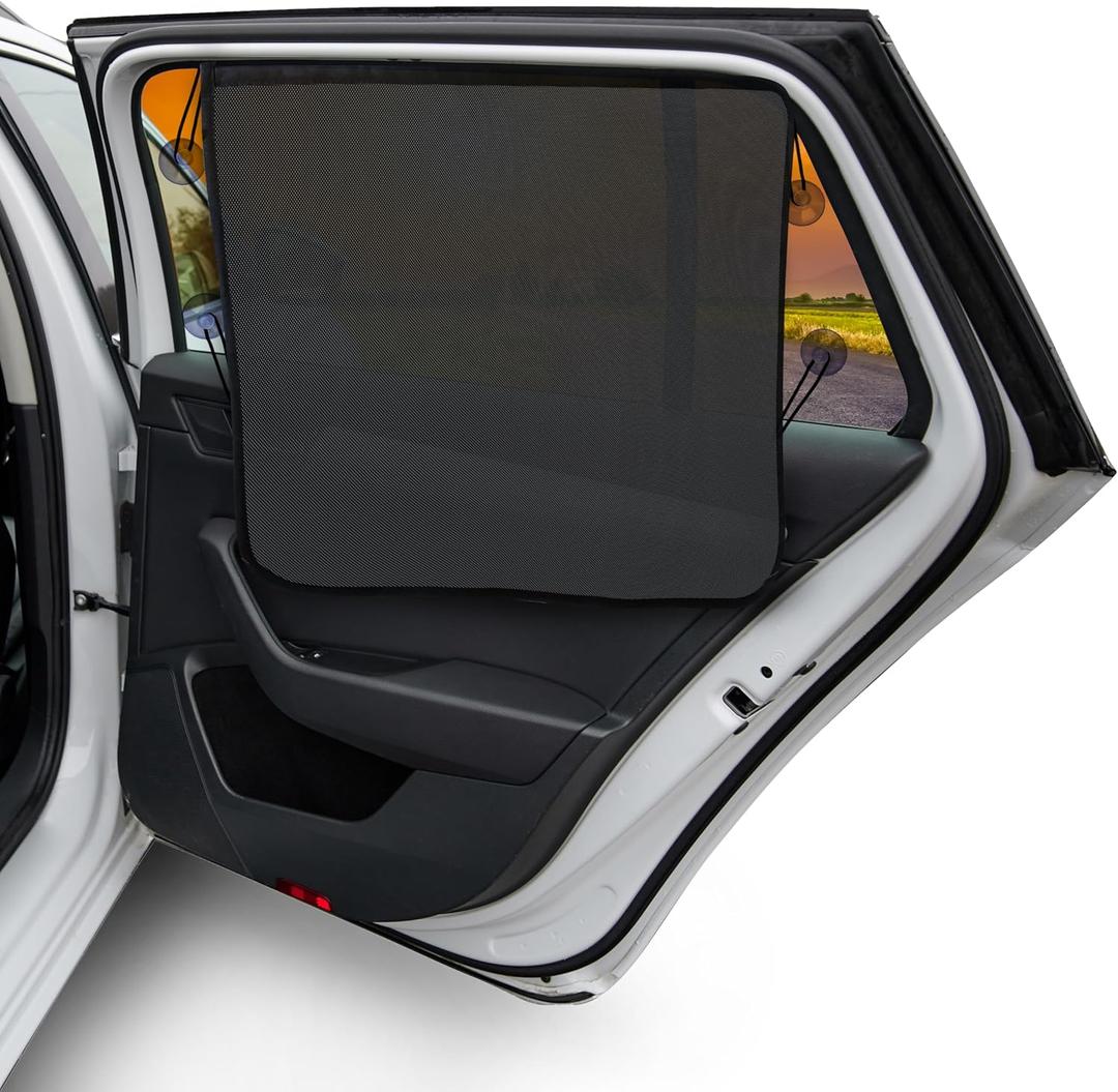 EcoNour Magnetic Car Sun Shade Side Window (2 Pack) | Rear Window Sun Shade, Blocks Harmful UV Rays | Ensures Privacy Protection | Baby Travel Accessories | Magnetic Curtain for Baby and Kids (Black Suction Magnet)