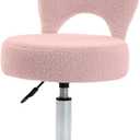 Adjustable Small Vanity Chair, 360 Swivel Vanity Stool with Folding Back for Teenager, Comfy Teddy Ottoman Stool for Bedroom, Dressing Room, Small, Pink