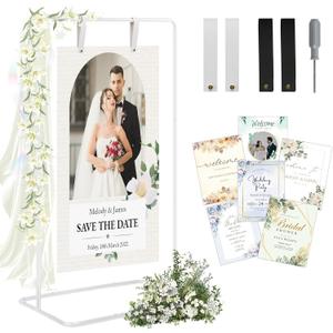 Elegant White Wedding Easel Stand, Adjustable 30x20x68 in Welcome To Our Wedding Sign Display Stand with 39 Premium Templates&Leather Straps, Sturdy Display for Wedding, Birthday, Anniversary