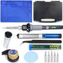 YIHUA 947-V Soldering Iron Kit with 3 LED Lights, Temperature Control, 5 Premium Solder Tips, Desoldering Pump, Indicator & ON/OFF Switch-60 Watts Soldering Iron, Solder Wire, Tip Cleaner, and more.