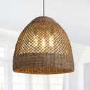 3-Light Rattan Pendant Light Fixture,Seagrass Wicker Chandelier | 17"Ratan Boho Hand Woven, Basket Lights Fixtures,Bamboo Hanging Lamp Farmhouse for Kitchen Living Bedroom Dining Room