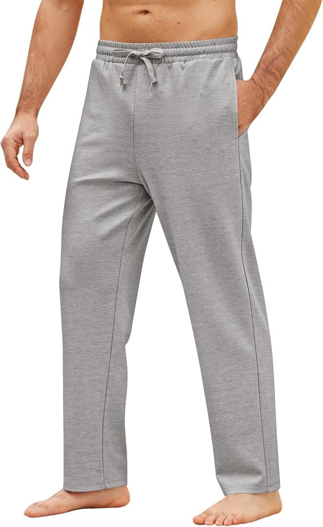 COOFANDY Men's Yoga Pants Casual Elastic Waist Drawstring Jogger Sweatpants Open Bottom Lounge Pants (Gray, XXL)