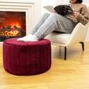 AbunHeri Stuffed Pouf Ottoman High Density Foam Ottoman Pouf for Living Room Bedroom Floor Storage Pouf Footstools Round Foot Rest Stool 20"x20"x12" with Foam Filler (Wine Red).3 Pcs