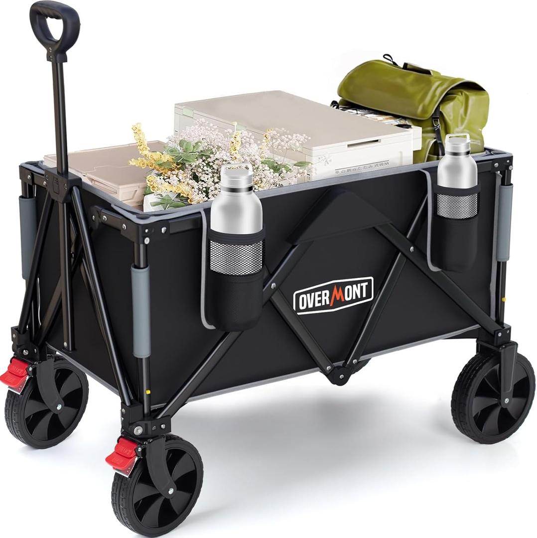 Overmont 150L Wagons Carts Foldable - Large Capacity Folding Collapsible Wagon Cart for Grocery Camping Utility Gardening Sports Travelling- 330lbs Load (Blackgray)