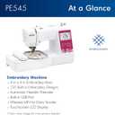 Brother PE545 Embroidery Machine, Wireless LAN Connected, 135 Built-in Designs, 4" x 4" Hoop Area, Large 3.7" LCD Touchscreen, USB Port, 10 Font Styles