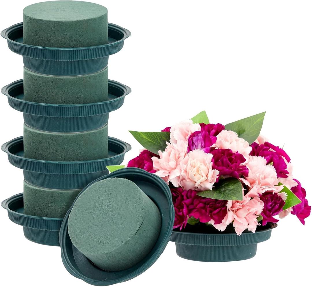 Juvale Flower Arrangements Supplies Wet Floral Foam Round - 6-Pack 4.7 x 2 in Round Green Plastic Vase Inserts - Floral Supplies for Fresh Flowers