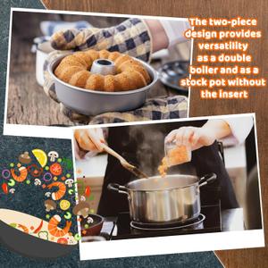 LemonRoad 2.7 Qt Thicken Stainless Steel Double Boiler with Aluminum Flan Inner Mold and Glass Lid for Making Ring Cake, Pudding, Melting Chocolate, Custards Baking Supplies