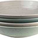 Sango Siterra Artist's Blend Stoneware Pasta Bowls (Set of 4) Multi Assorted Colors Featuring Soft Gray, Blue, Green, and Ivory, for Everyday Dining & Entertainment, Microwave & Dishwasher Safe