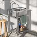 Stainless Steel Single Bowl Commercial Restaurant Kitchen Sink, Free Standing Utility Tub Sink with Quick Connect Drain for Laundry Room Bathroom Farmhouse (22in), Large