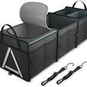 K KNODEL Sturdy Car Trunk Organizer with Premium Insulation Cooler Bag, Heavy Duty Collapsible for Car, SUV, Truck, or Van (3 Compartments, Black)