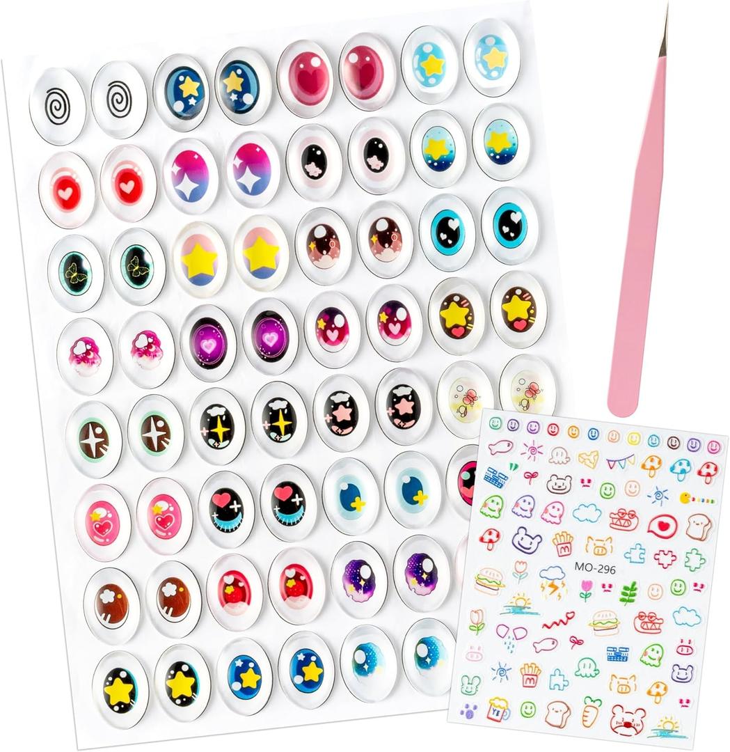 Face Decals Fit for 17cm Doll, 32 Pairs Decorative Eye Stickers for DIY Cute Beauty Cartoon Dolls Eye and Makeup Full Face Decal Stickers with Tool Accessories Set for Women Doll Lover