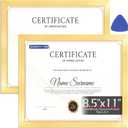 HOMERHYME Diploma Frame, 8.5 by 11 Gold Picture Frames, Certificate Frame with Clear Plexiglass, 8.5 x 11 Photo Graduation Degree Record Magazine Frames for Office Gallery Home Wall Decor, 2 Pack