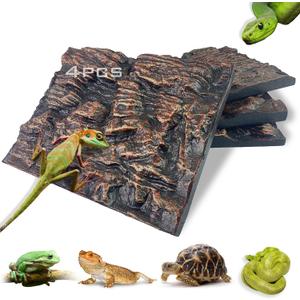 4pcs Rock Terrarium Background,3D Reptile Tank Background Board,Amphibian Stereo Backdrop Wall,Lizard Snake Gecko Spider Chameleon Turtle Fish pet silo Background Decorative Panel (brown)