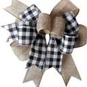 SIMISI RIBBON Christmas Buffalo Plaid Bow Burlap Black White Plaid Bows for Wreath Kitchen Decor (9.5 x 13 inch)
