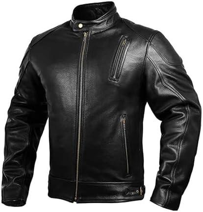 HWK Leather Motorcycle Jacket with Armor for Men, Cafe Racer Genuine Leather Jacket for Weather Resistant Riding, M, Black