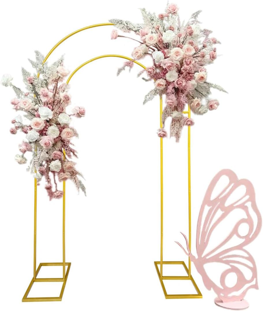 Open Arch Backdrop Stand,Double Arch Frame U Shaped Wedding Arches for Wedding Ceremony Birthday Party Bridal Baby Shower Photo Booth Garden Floral Balloon Arch Decoration (7.2x4.4FT(HW), Gold)
