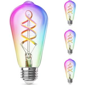 Feit Electric Smart ST21 Light Bulb, 60W Eq, Dimmable, Spiral Filament Edison Style. WiFi Enabled, Works with Alexa/Google Home, Millions of Colors, 15,000-Hr. Lifetime, ST2160RGBWFILAG/RP/3, 3 Pack