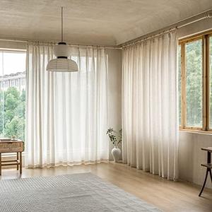 MAIHER Pinch Pleated Curtains 84 Inch Length, Faux Linen Semi Sheer Pleated Drapes for Sliding Glass Patio Door, W84 x L84 Inches, 1 Panel Natural Linen Light Filtering Pleated Curtains