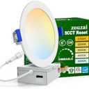 zouzai 1 Pack 6 Inch 5CCT Ultra-Thin LED Recessed Ceiling Light with Junction Box, 2700K/3000K/3500K/4000K/5000K Selectable, 12W Eqv 110W,Dimmable, led can Lights- ETL and Energy Star Certified