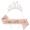 Casoty Rose Gold 30th Birthday Sash and Tiara for Women, 30 Fabulous Sash and Crown Set, 30th Birthday Decorations Party Supplies for Women Gifts