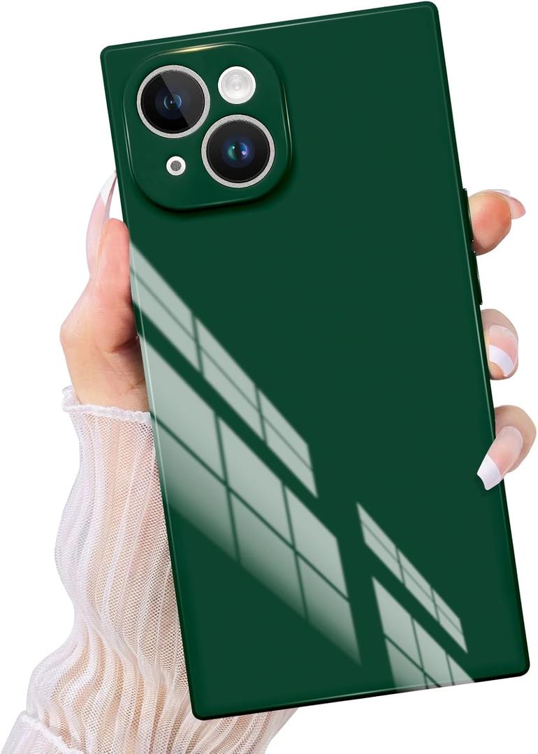 Compatible with iPhone 15 Case Rectangle for Women Men, Soft TPU Shockproof Full Lens Protection, Works with Magnetic Wireless Charging Cover Phone Case for iPhone 15 Green