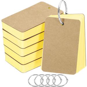 PATIKIL Blank Index Cards with Ring, 300Pcs Colored Blank Flash Card 3.5" x 2" Note Card Study Card for Memory Learning Studying Office Supplies, Yellow