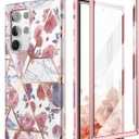 SURITCH for Samsung Galaxy S22 Ultra Case, Built-in Screen Protector for Samsung S22 Ultra 5G Case Full Body Protection Shockproof Rugged Bumper Silicone Phone Protective Cover 6.8 Inch - Rose Marble