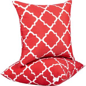 JMGBird Water-Resistant Outdoor Pillows Set of 2, 18x18 inch Durable Red White Checkered Throw Pillows with Inserts for Patio Furniture