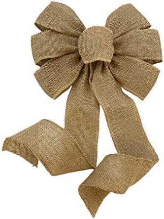 Natural Burlap Ribbon Wreath Bow - 10" Wide, 18" Long Tails, Valentine's Day, V-Day, Farmhouse, Easter, Fall, Winter, Thanksgiving, Christmas Tree Decoration