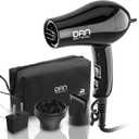 Dan Technology Compact Travel & Portable Mini Hair Dryer - Blow Dryer with Concentrator & Diffuser, European Plug (Small, Black)