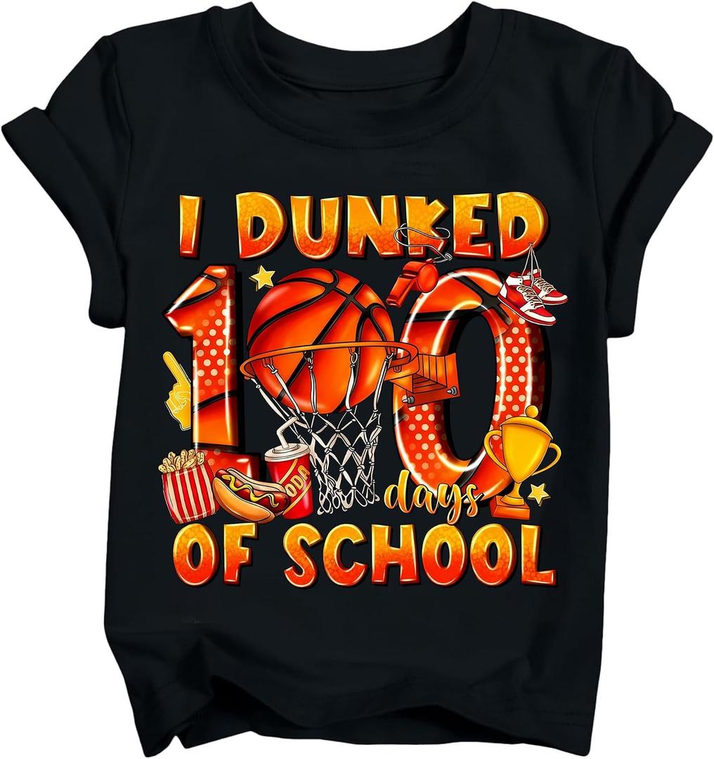 Boys Girls 100 Days of School Shirt Kids Happy 100th Day of School T-Shirts Toddler Graphic Tee Tops 2026 (3T-10T) (Black)