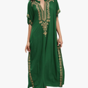 Women Embroidery Loose Kaftan Casual Beach Bathing Suit Cover Up Long Caftans Maxi Dress, (Large)