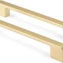 Rergy Cabinet Pulls Gold Handles for Cabinets, 10Pack Gold 6-1/4inch Hole Center, Square Drawer Hardware Zinc Alloy Dresser Handle for Cupboard