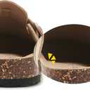 Womens Clogs Soft Leather Mules Cork Footbed Sandals Non-Slip Comfort Potato Shoes (Beige)