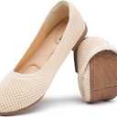 Saidoteto Women's Wide Ballet Flats,Comfortable Round Toe Slip-On Elastic Knit Flat Shoes Casual Office Dress Shoes for Work & Walking (9, Beige)