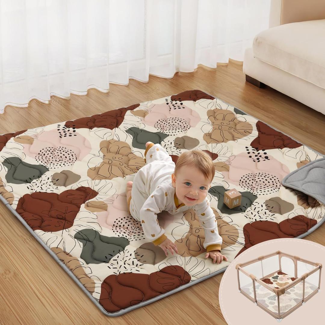 Blissful Diary Baby Play Mats for Floor, 47x47 Playpen Mat, Thicker Cushioning Padding Foam Playmat for Baby and Toddlers Infants, Non-Slip & Machine Washable, Boho Design