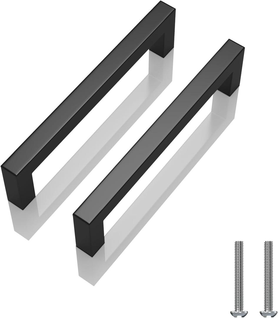 10 Pack 6-1/4 inch (160mm) Hole to Hole Center Matte Black Cabinet Pulls Stainless Steel Kitchen Cabinet Handles - Square Dresser Handles Drawer Pulls