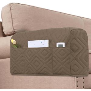 H.VERSAILTEX Armrest Covers for Sofa Water Resistant Couch Arm Covers Remote Control Holder Sofa Armrest Organizer for Magazine, Tablet, Phone, iPad(Set of 2, Taupe/Beige)