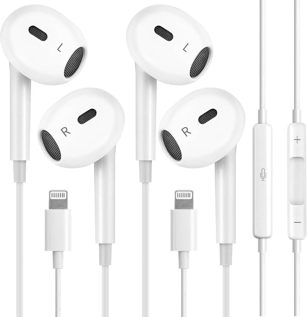 2 Pack Wired Headphones for iPhone (Lightning Connector Plug&Play) Earbuds Built-in Microphone & Volume Control,Compatible with iPhone 14/13/12/11/XR/XS/X/8/7/Pro/Pro MaxOfficial Certified Earphone
