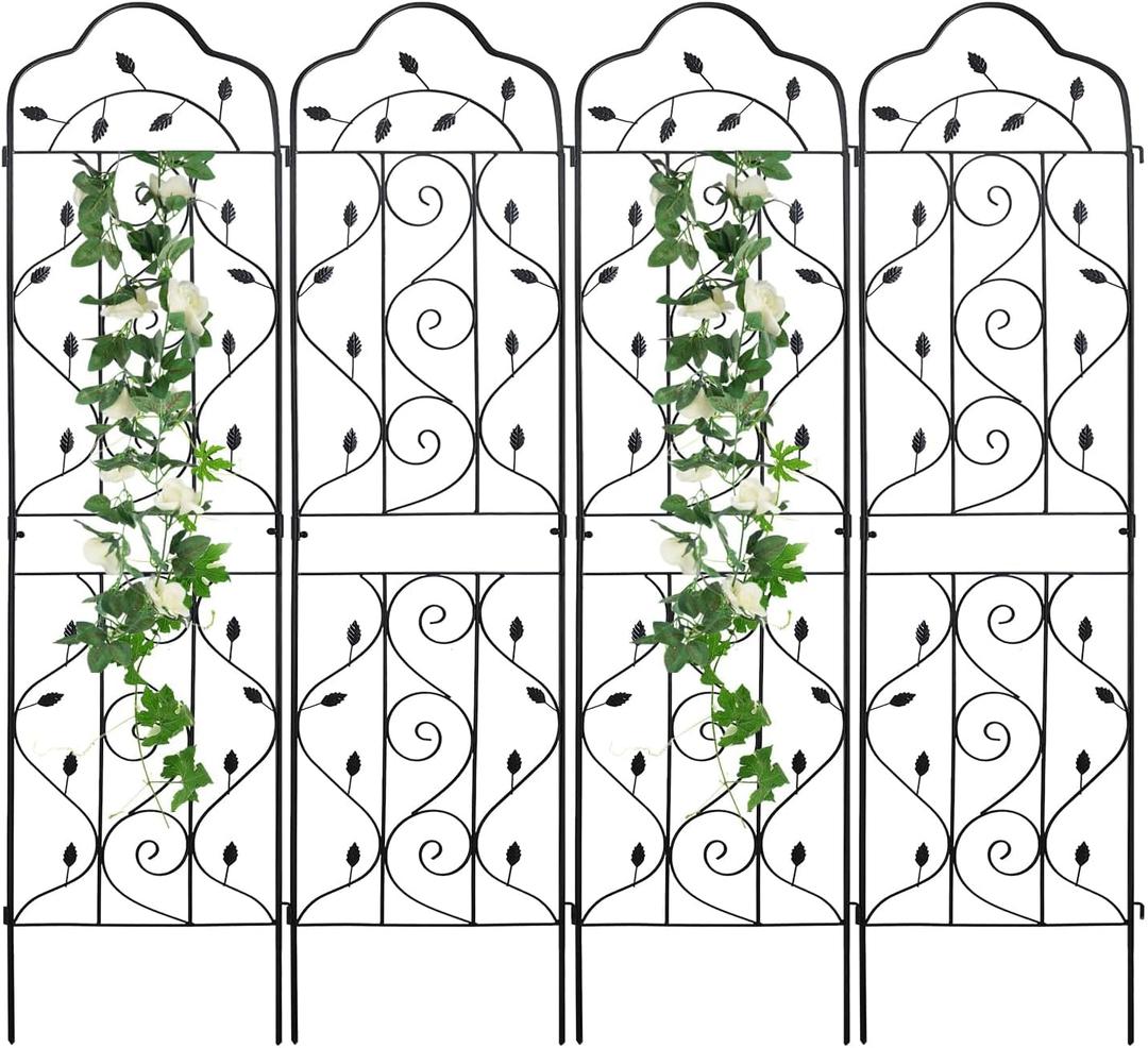 hogardeck 4 Packs 72 * 18 inch Metal Garden Trellis for Climbing Plants Outdoor,Heavy Duty,Black Coating Rustproof Trellis for Rose, Vegetable, Flowers, Expandable,Perfect for Training Climbing Plants